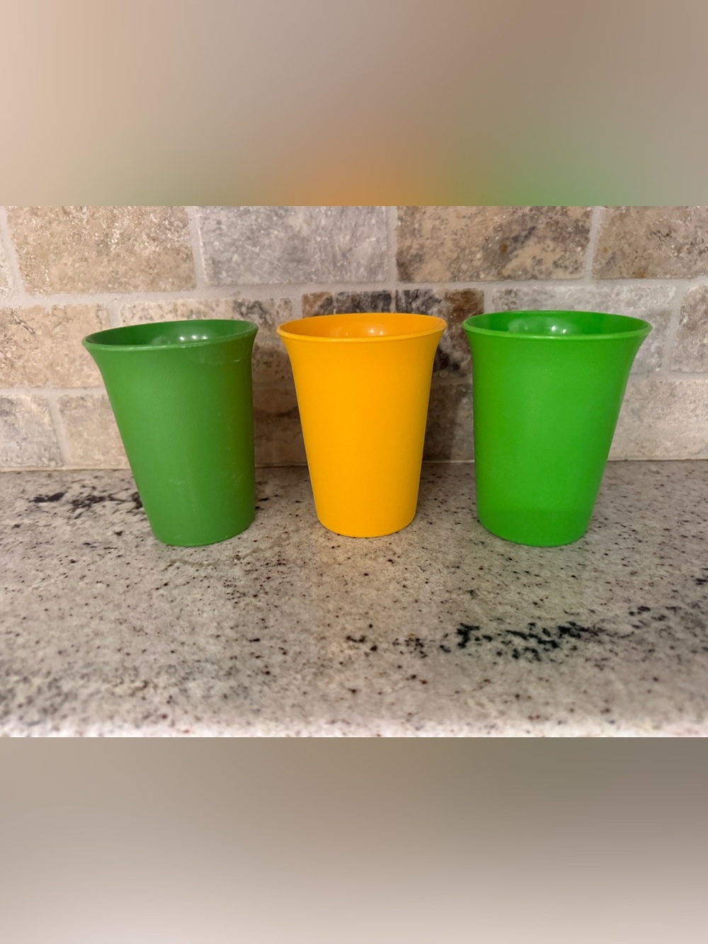 Set of 3 Green and Yellow Tupperware Plastic Tumblers